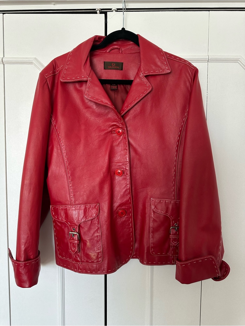Danier Red Leather Button-Front Jacket